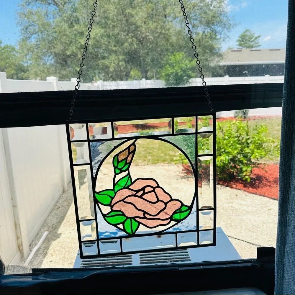 Stained Glass Rose Window 12 In Square